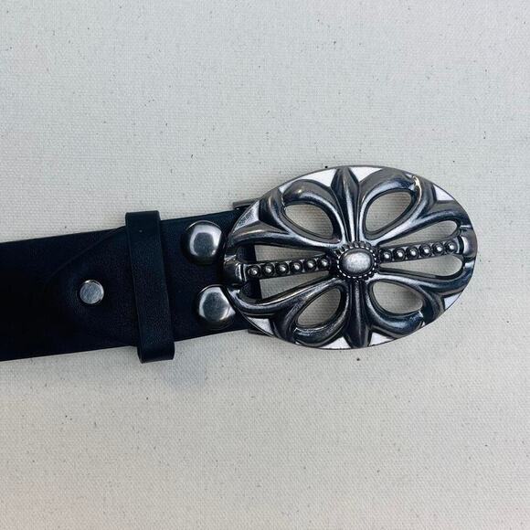 y2k 2000s vintage skeleton chrome cross studded goth emo black belt - Picture 8 of 8